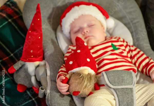 Fototapeta Baby boy with Santa hat