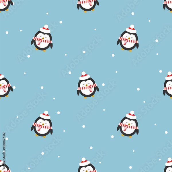 Obraz Seamless pattern with penguins and snow.