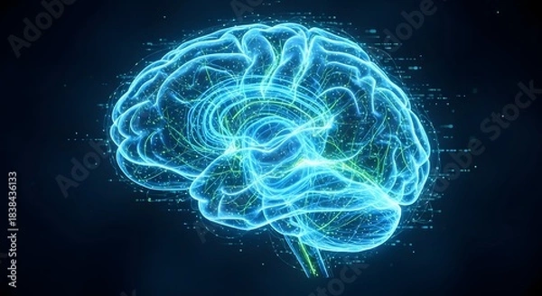 Obraz Digital brain visualization glowing blue neural network abstract concept artificial intelligence technology science data processing