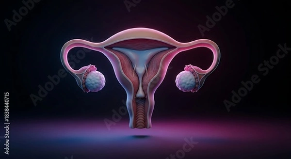 Fototapeta Stunning 3D rendering of the female reproductive system highlighting uterus and ovaries with dramatic studio lighting