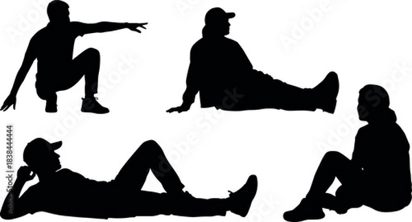 Obraz Silhouette set of seated and reclining human poses in casual relaxed positions for body language, posture, and ergonomic design concepts.
