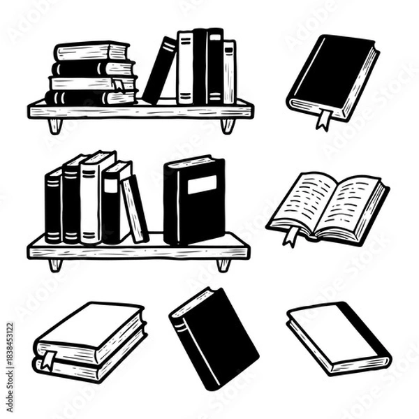 Obraz Hand drawn book set icon, book outline