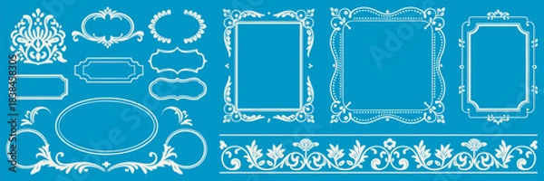 Fototapeta Elegant Vintage Vector Frames and Decorative Flourish Elements Set for Classic Design Projects