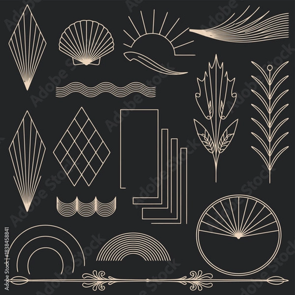 Fototapeta Set of Art Deco Decorative Elements and Geometric Designs
