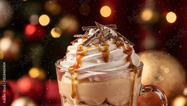 Obraz Christmas Cranberry Layer Cake with Pine Sprigs and Berries