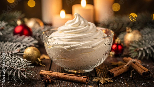 Obraz Christmas Cranberry Layer Cake with Pine Sprigs and Berries