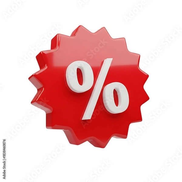 Obraz Red starburst discount tag with white percentage symbol