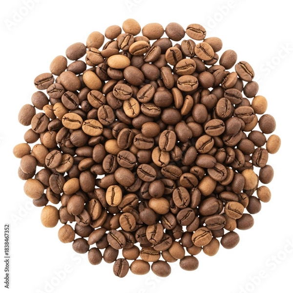 Fototapeta Circular pile of roasted coffee beans with natural texture and warm earthy tones