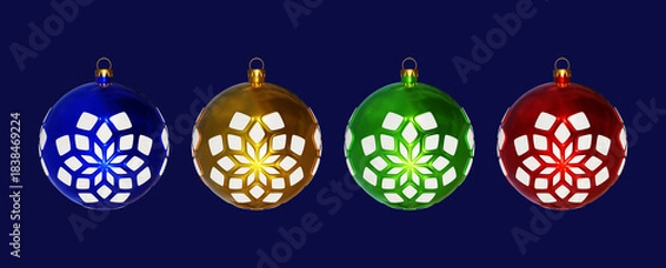 Fototapeta Set of 4 Christmas Ornaments with Snowflake Cutouts 3D Render