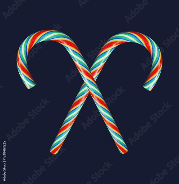 Fototapeta Realistic 3D Render of Striped Christmas Candy Canes Crossed Isolated