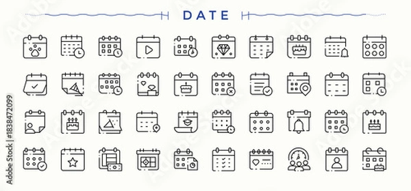 Fototapeta Date And Time icon set. Pictograms of calendar, alarm, schedule, stopwatch, timer. Vector illustration in modern line style. Stopwatch icon set.
