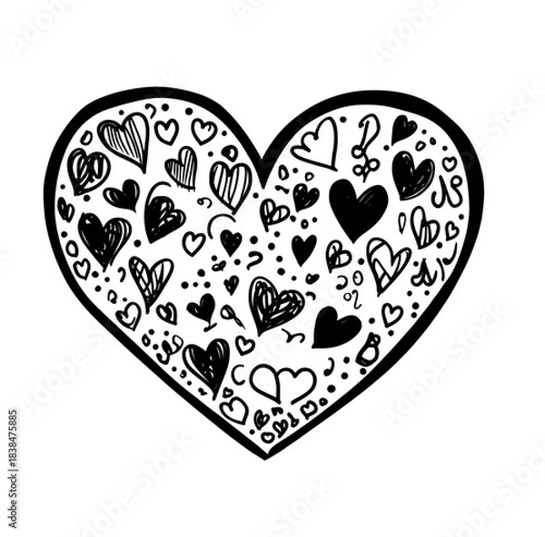 Obraz Simple black doodle heart isolated on white or transparent PNG background. Ideal for love, valentine, and romantic themed designs. Hand-drawn heart illustration for digital and print projects.