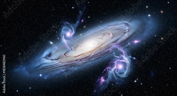 Fototapeta A stunning visualization of a swirling galaxy with cosmic dust and stars in deep space, showcasing the beauty of the universe