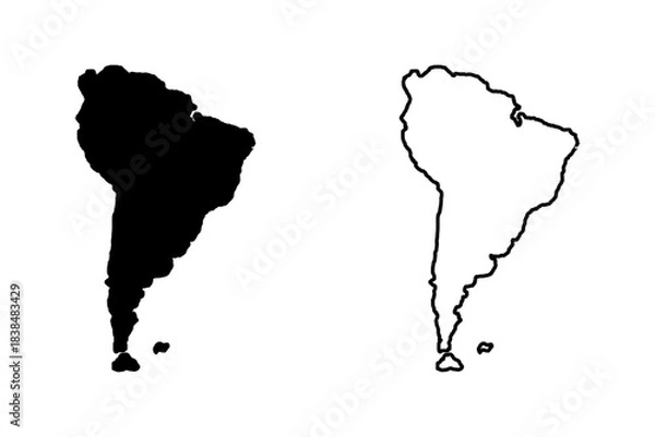 Fototapeta Stylized Abstract Solid and Outline Map of the Continent South America. Vector Image.