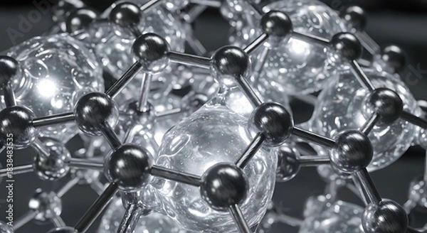 Fototapeta Captivating close-up of an intricate molecular lattice with luminous, interconnected spheres, representing advanced material science and technological innovation