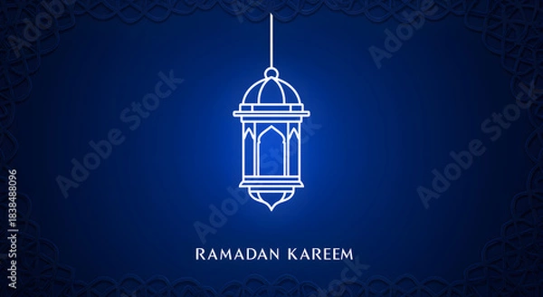 Obraz White Islamic Lantern on Dark Blue Gradient Background