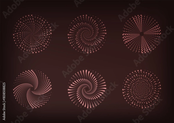 Fototapeta Red Fireworks Circle Glow Dynamic Particles Vector Set