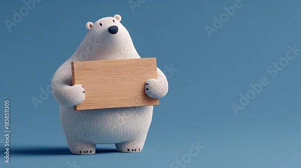 Obraz 3D illustration of a cartoon polar bear holding a board. 