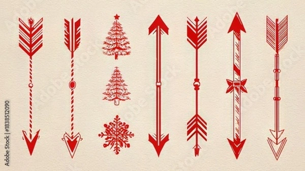 Obraz Christmas arrow icon set designed in candy cane style.