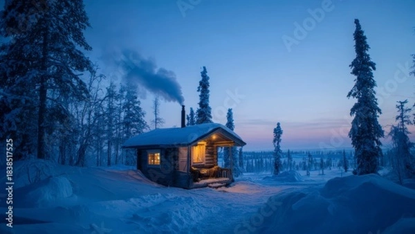 Obraz Winter Cottage in Silent Forest