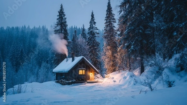 Obraz Peaceful Winter Cabin Landscape