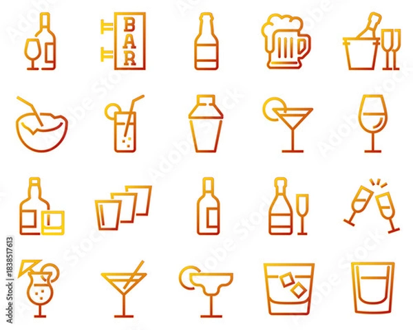 Fototapeta Simple Set of Alcohol Related Vector Line Icons