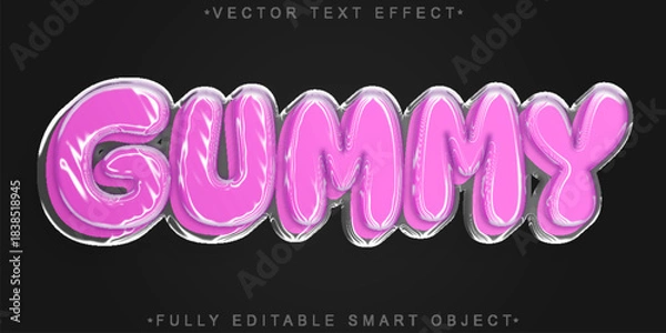 Obraz Bubble Gum Sweet Candy Bubble Gum Gummy  Vector Fully Editable Smart Object Text Effect