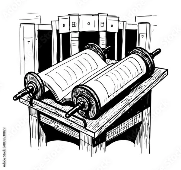 Fototapeta open torah scroll on reading stand vector shape silhouette