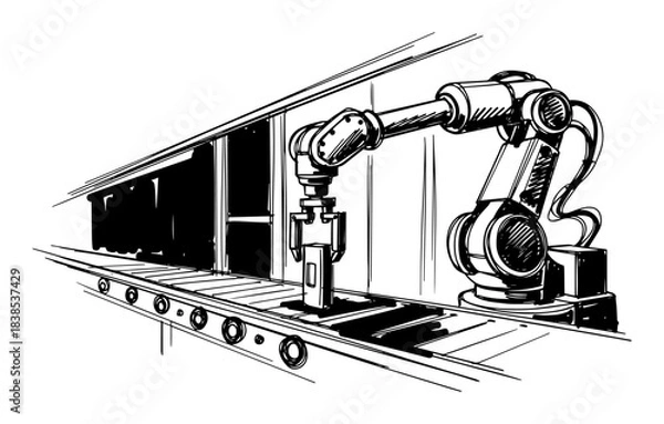 Obraz robotic arm industrial production line sketch vector