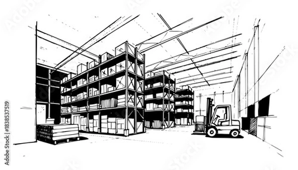 Obraz large warehouse storage shelves sketch vector