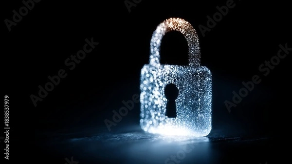 Fototapeta Glowing digital padlock illustration, cybersecurity visual with keyhole against a dark background