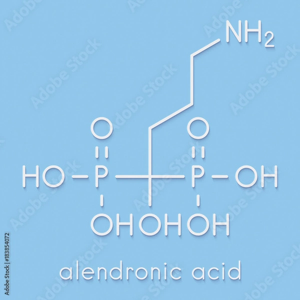 Fototapeta Alendronic acid (alendronate, bisphosphonate class) osteoporosis drug molecule. Skeletal formula.
