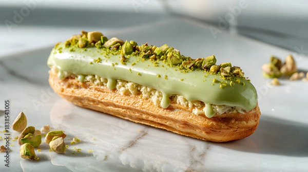 Obraz pistachio eclair with green glaze and crushed nuts