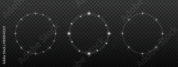Fototapeta Three Glowing Circle Frames with Sparkle Effect on Transparent Background Vector Set for Light Border Design