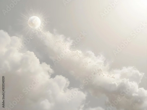 Obraz Cloud Dancer 2026 color of the year celestial sphere radiating divine light through dreamy clouds. Ethereal heavenly atmosphere perfect for spiritual concepts, fantasy designs, mystical branding.