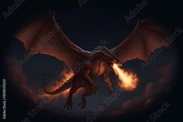 Obraz flying dragon on night sky