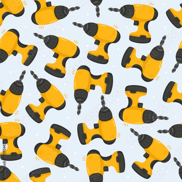 Obraz Yellow cordless power drill tools seamless pattern
