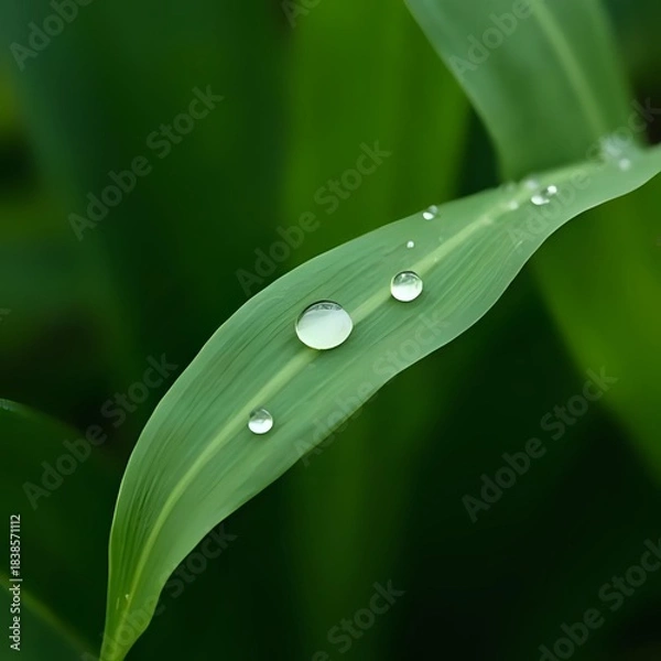 Obraz water drops on green leaf