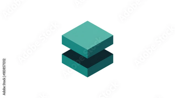 Obraz Isometric stacked layers icon, two teal blocks separated, isolated on transparent background