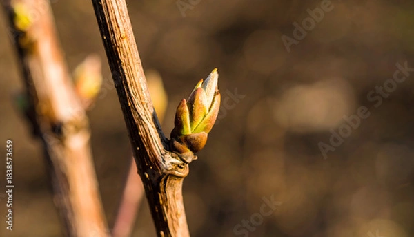 Obraz Delicate budding branch in early spring sunlight macro shot close up