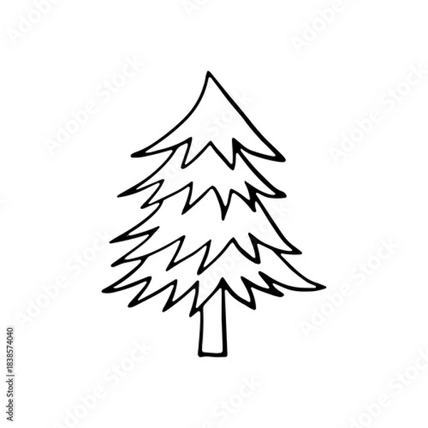 Fototapeta Simple Pine Christmas Tree Doodle