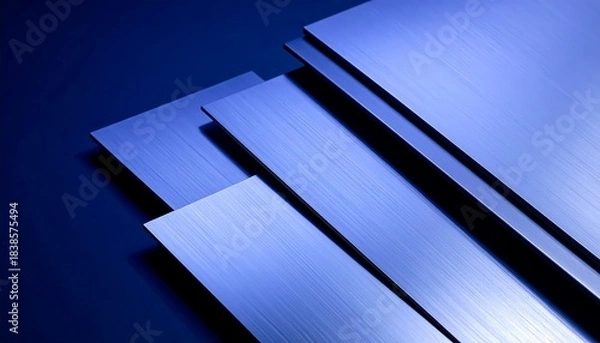 Fototapeta 青い光に包まれた金属プレートの重なりが美しいテクスチャー