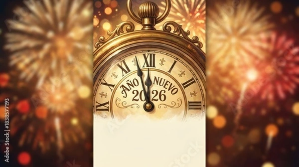 Obraz Vintage clock illustration for welcoming the new year