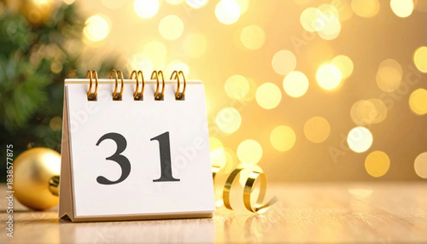Obraz December 31 calendar design with golden bokeh for New Year celebrations