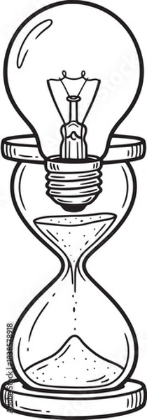 Obraz Creative Deadline Concept: Lightbulb and Hourglass Time-Based Idea Sketch