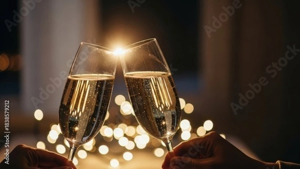 Obraz New Year celebration background with two toasting glasses
