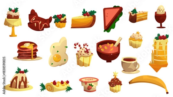 Fototapeta Delicious cake with mixed fruits and egg isolated on transparent background, clean editable vector AI illustration perfect for bakery designs, dessert packaging, recipe art and food projects