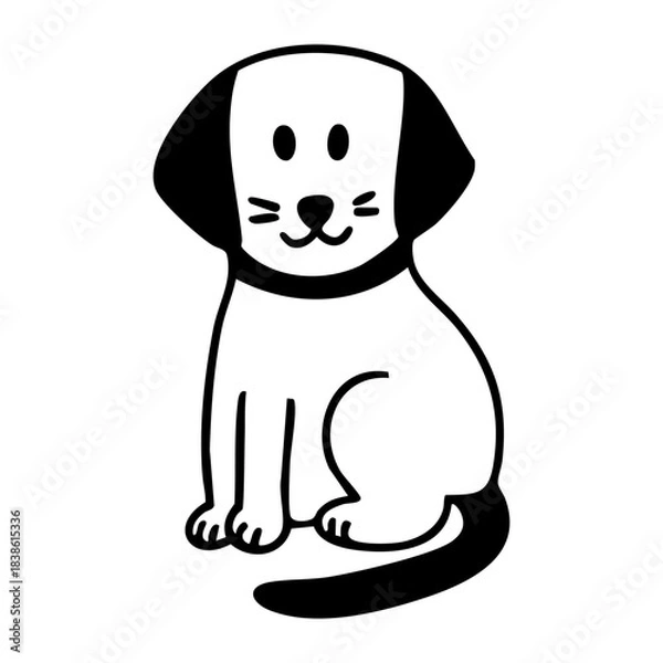 Fototapeta Dog with face patch outline illustration. Hand drawn vector isolated illustration.