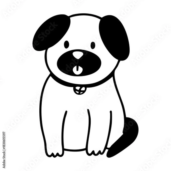 Fototapeta Cute sitting dog in outline doodle style with floppy ears and a playful expression. Hand drawn vector isolated illustration. 