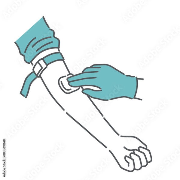 Obraz 採血後の止血・圧迫シーンの手元クローズアップイラスト